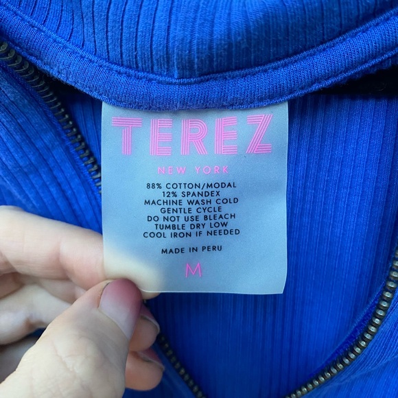 Terez blue ribbed zip up cropped hoodie - Picture 4 of 7